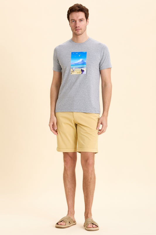 Gray Melange Printed T-Shirt