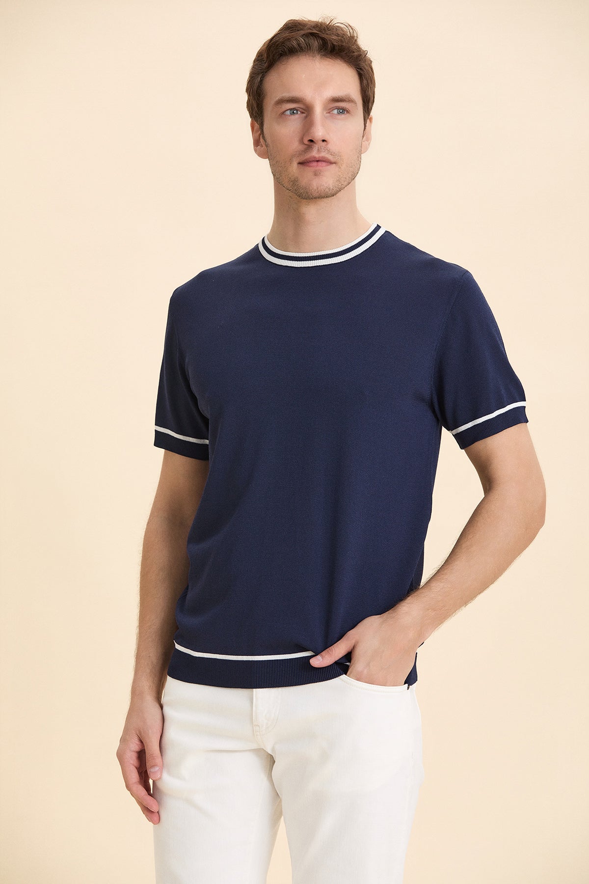 Navy Blue Crew Neck Knitwear