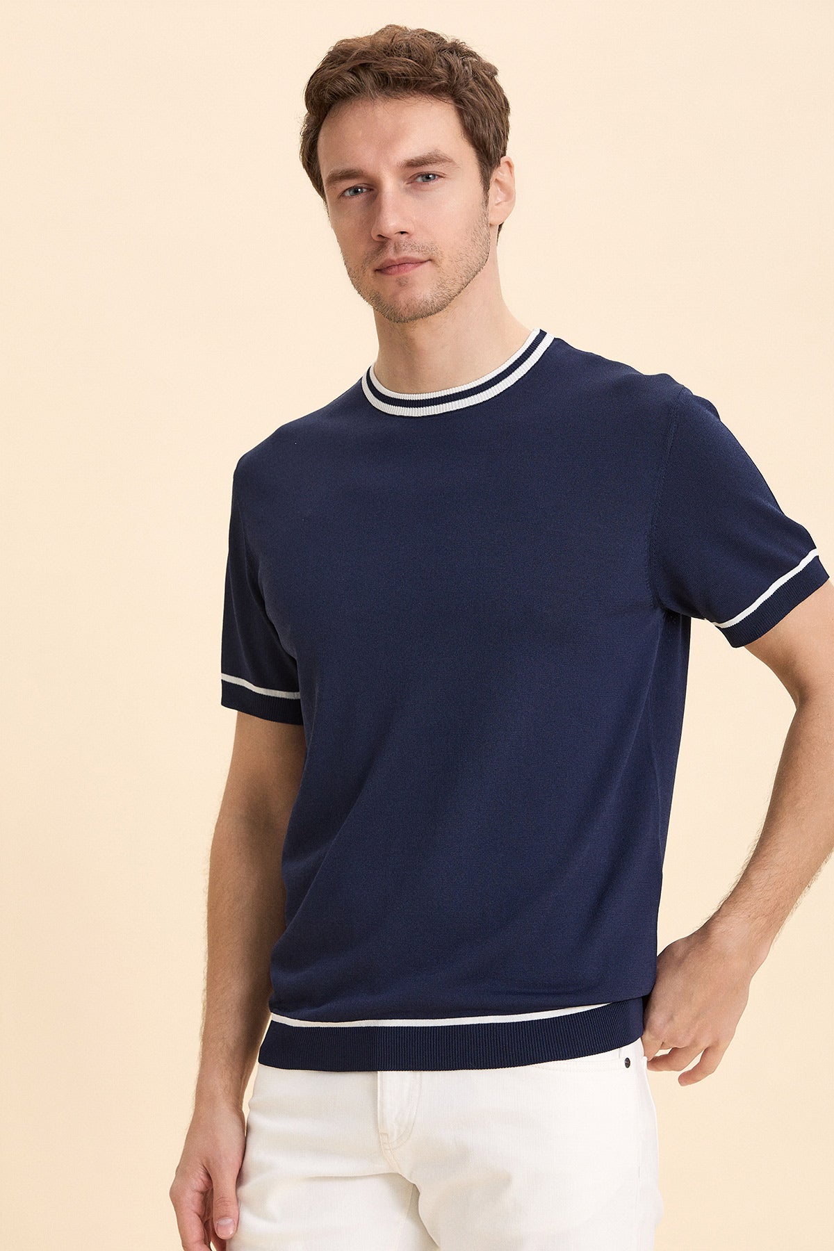 Navy Blue Crew Neck Knitwear