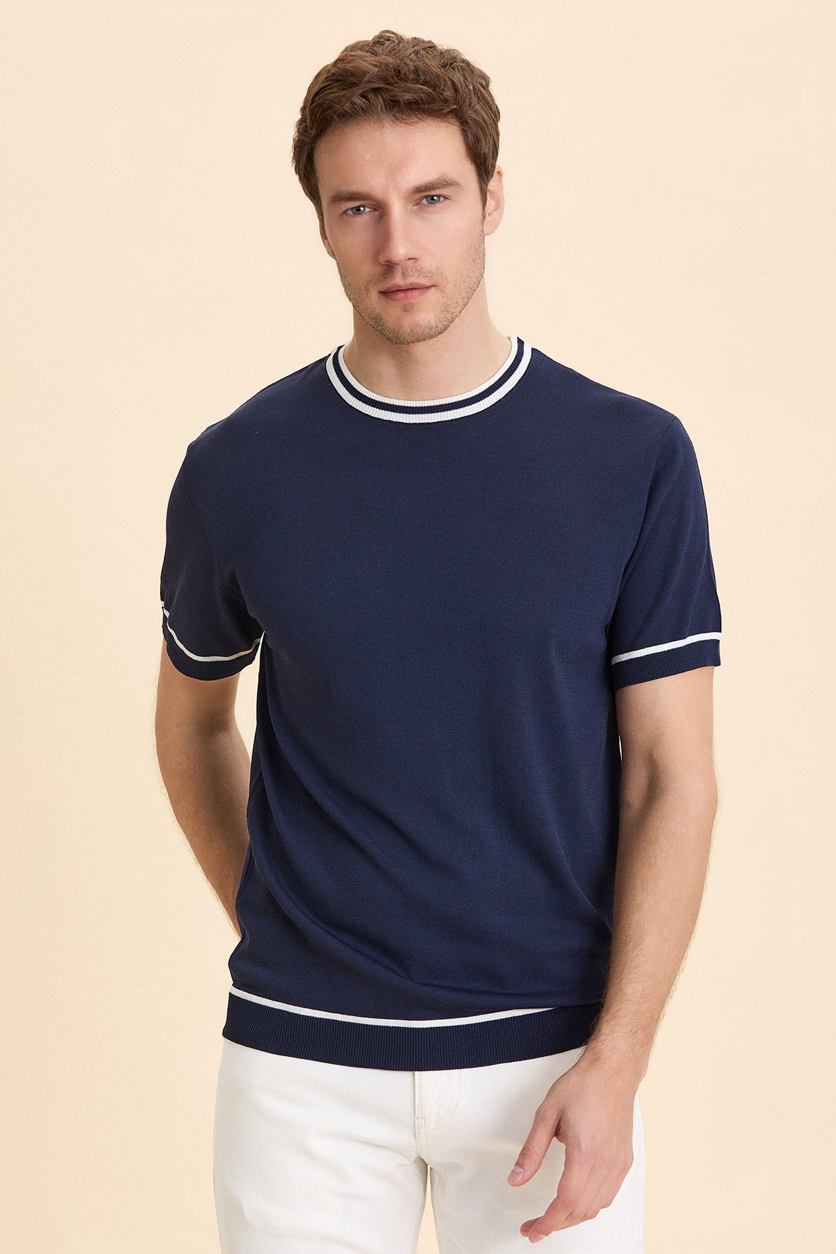 Navy Blue Crew Neck Knitwear