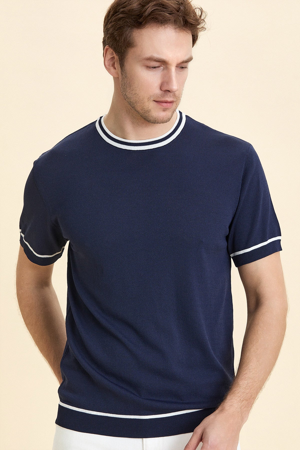Navy Blue Crew Neck Knitwear