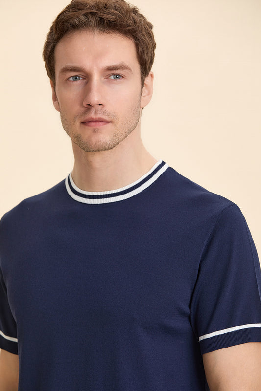 Navy Blue Crew Neck Knitwear