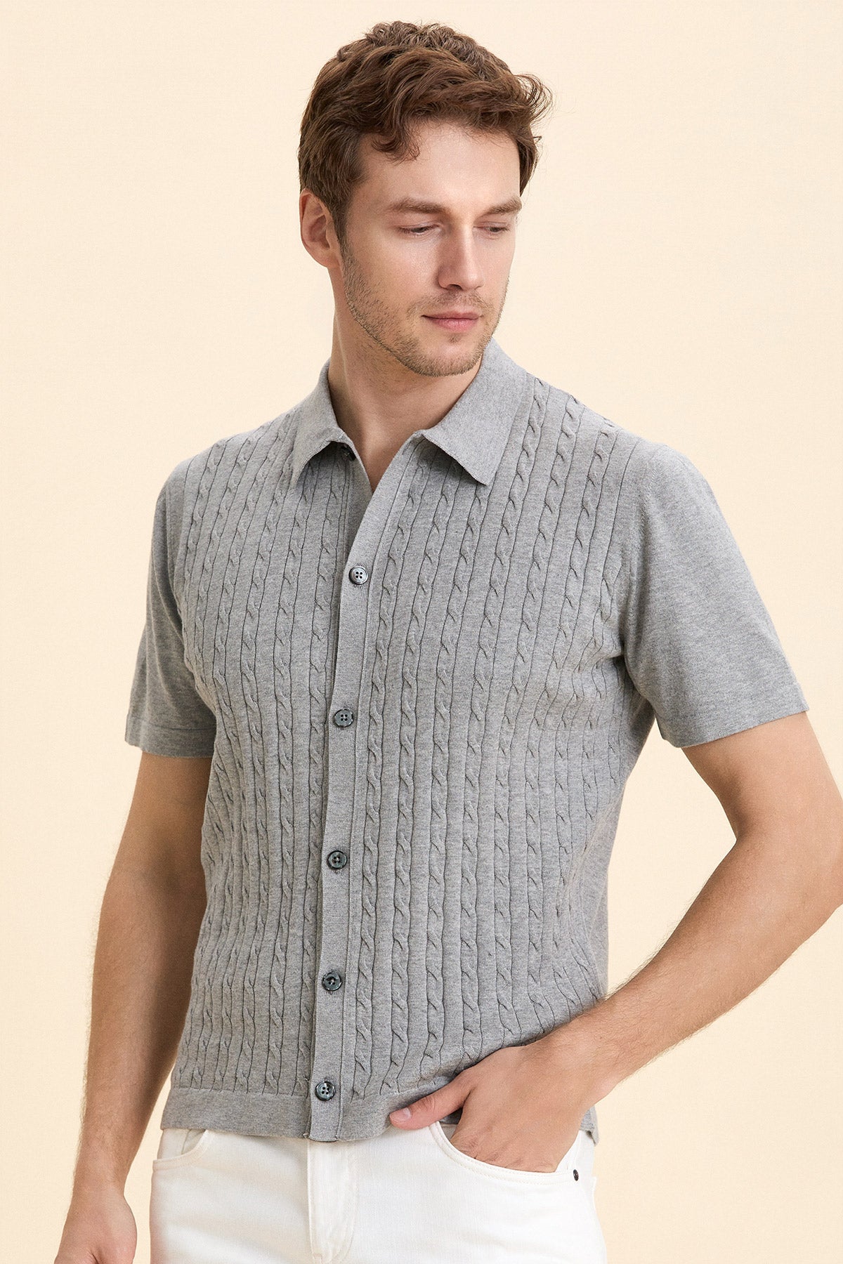 Gray Melange Polo Knitwear