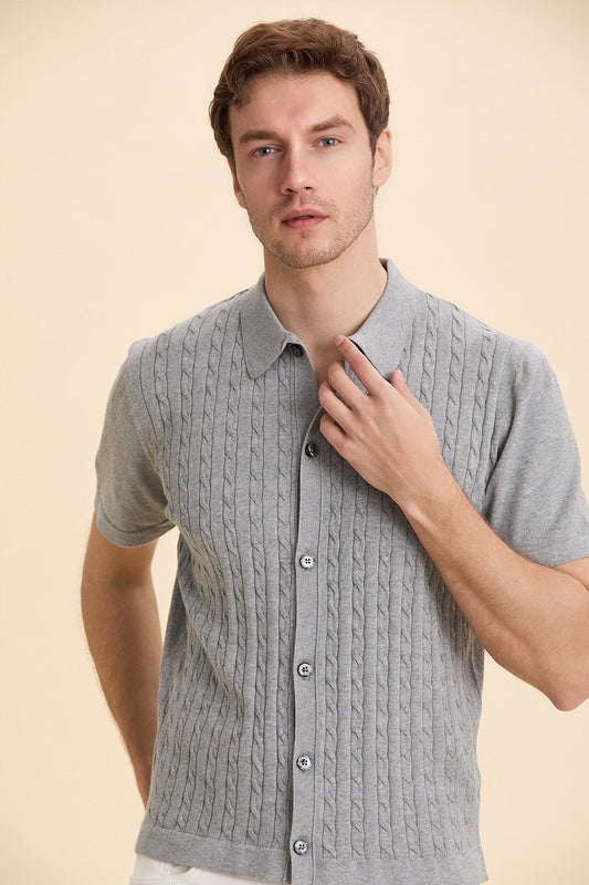 Gray Melange Polo Knitwear