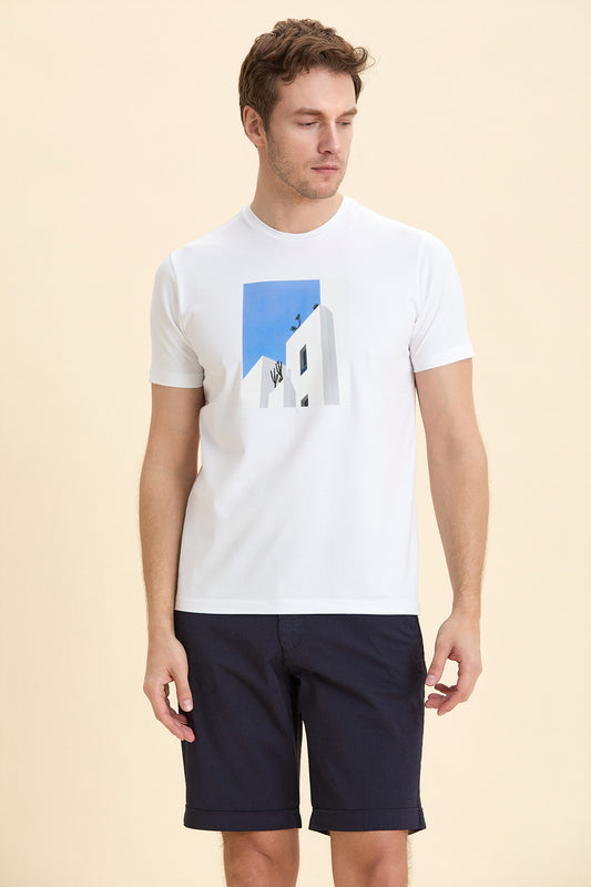 White Crew Neck Printed T-Shirt
