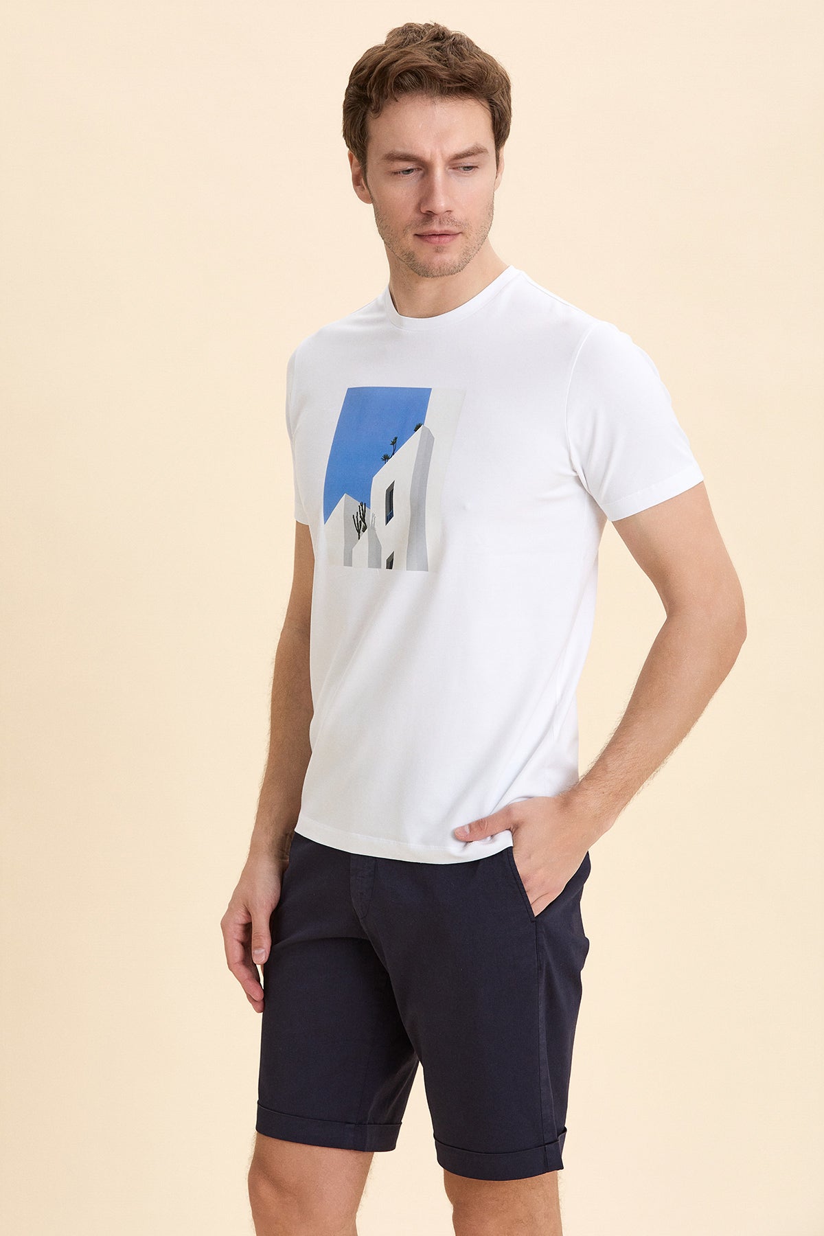 White Crew Neck Printed T-Shirt