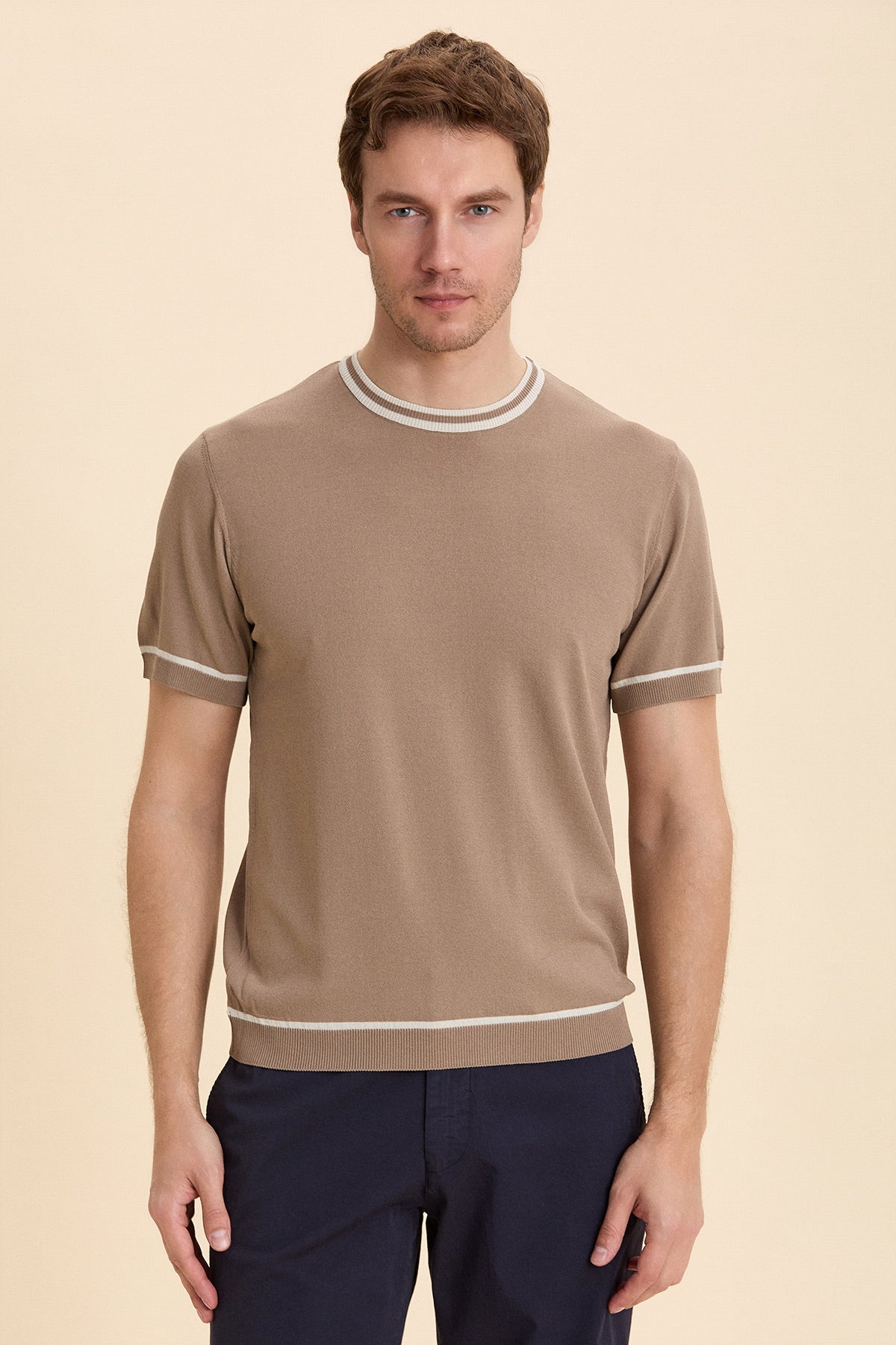 Beige Crew Neck Knitwear