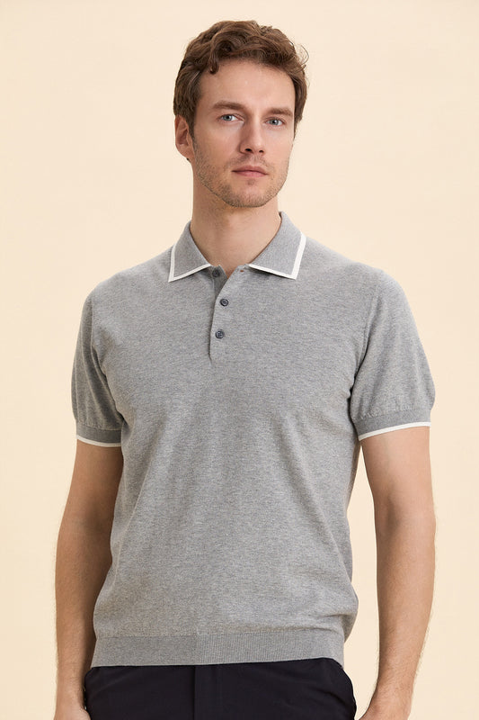 Gray Melange Polo Knitwear