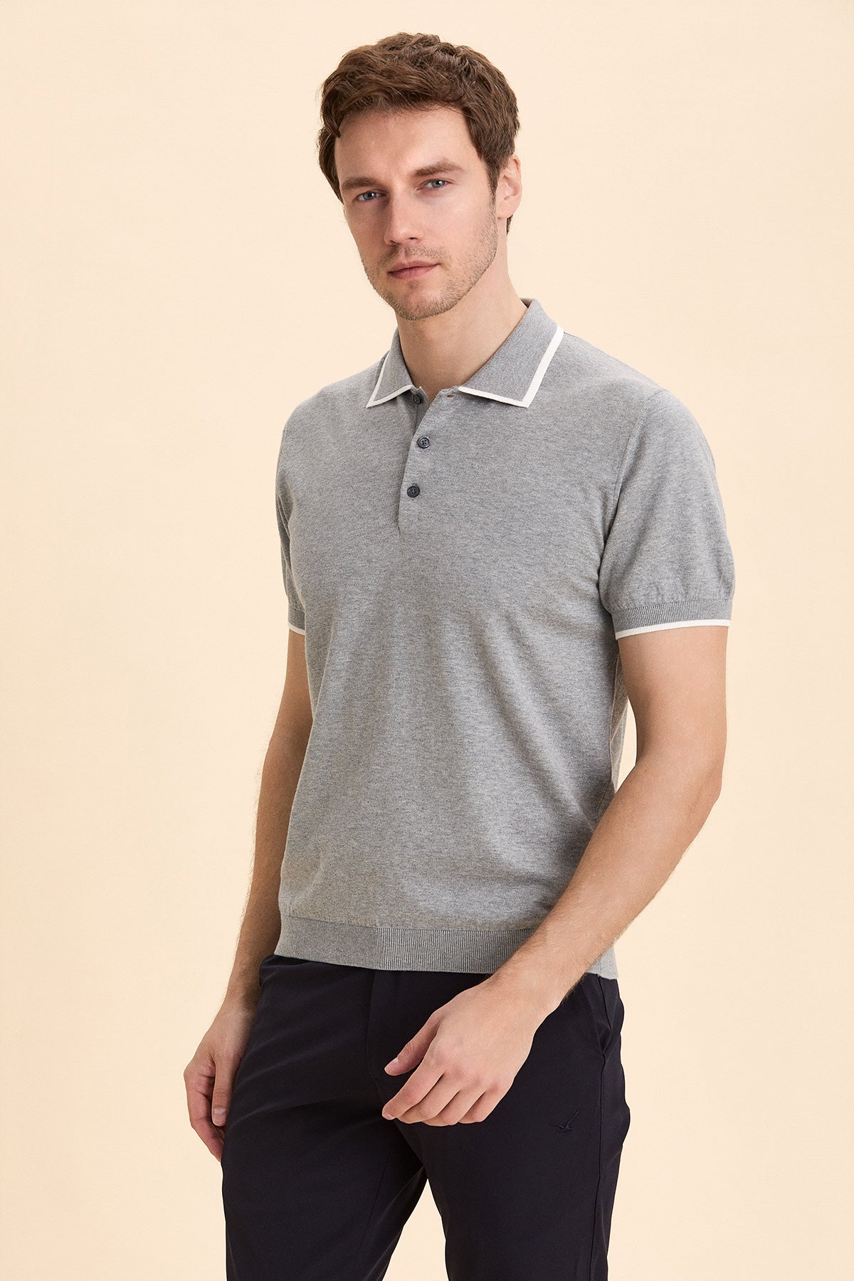 Gray Melange Polo Knitwear