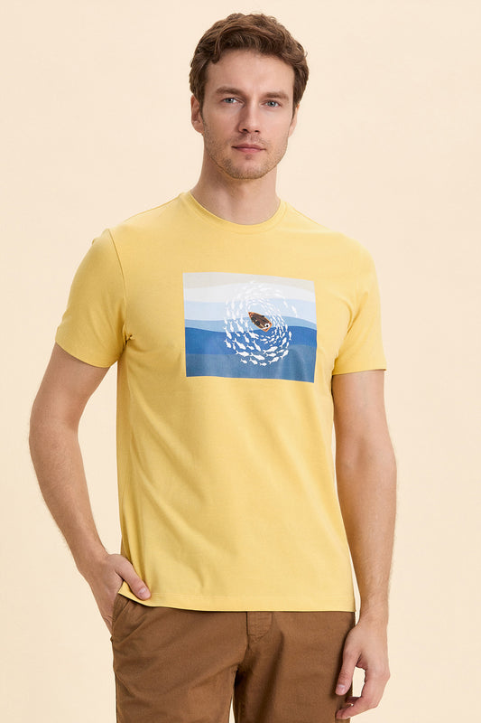 Yellow Crew Neck Printed T-Shirt