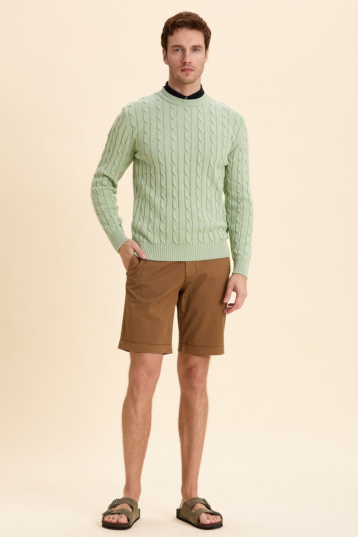 Light Green Hair Knitted Crew Neck Knitwear