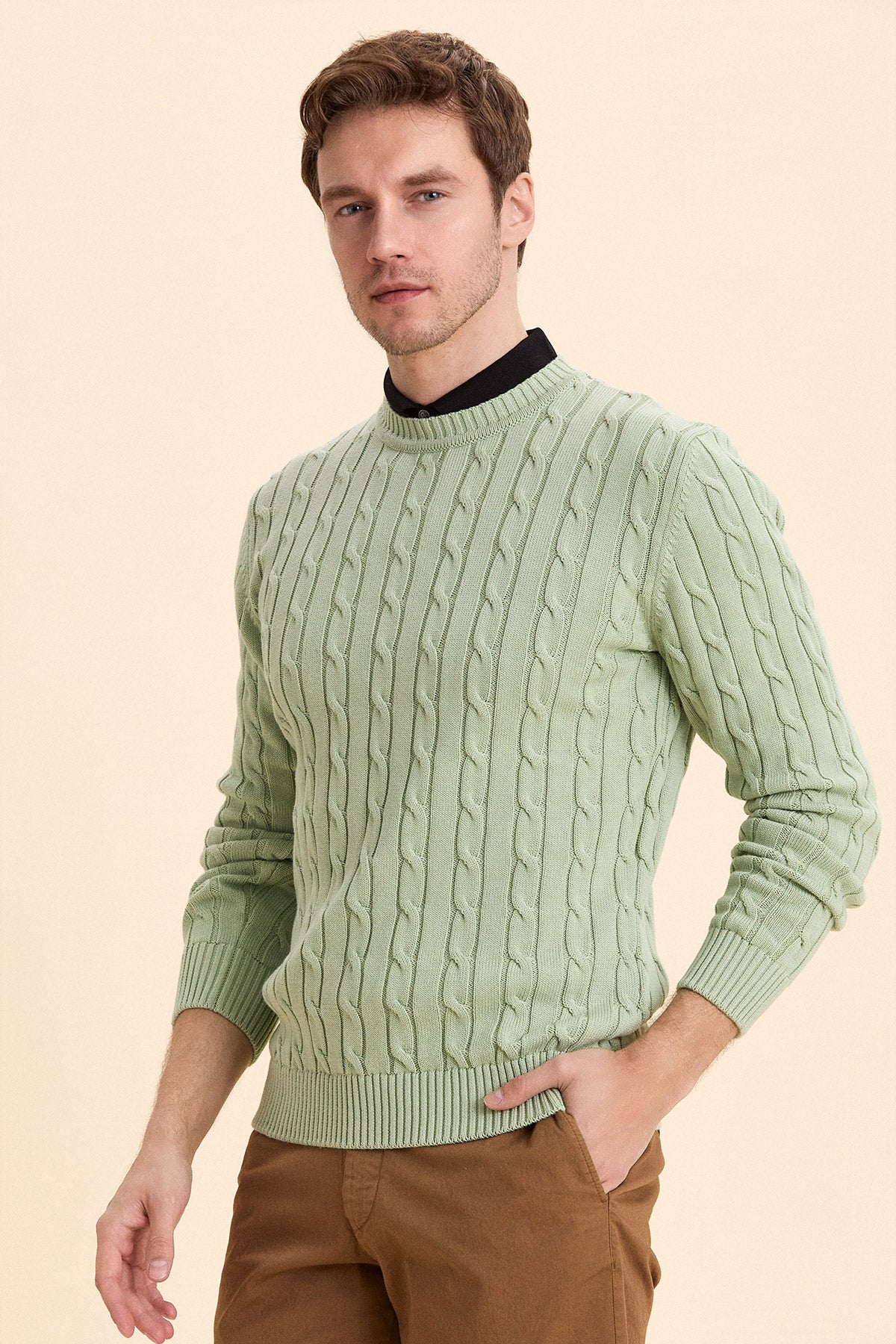 Light Green Hair Knitted Crew Neck Knitwear