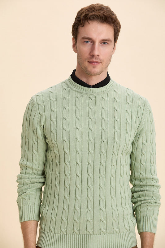Light Green Hair Knitted Crew Neck Knitwear