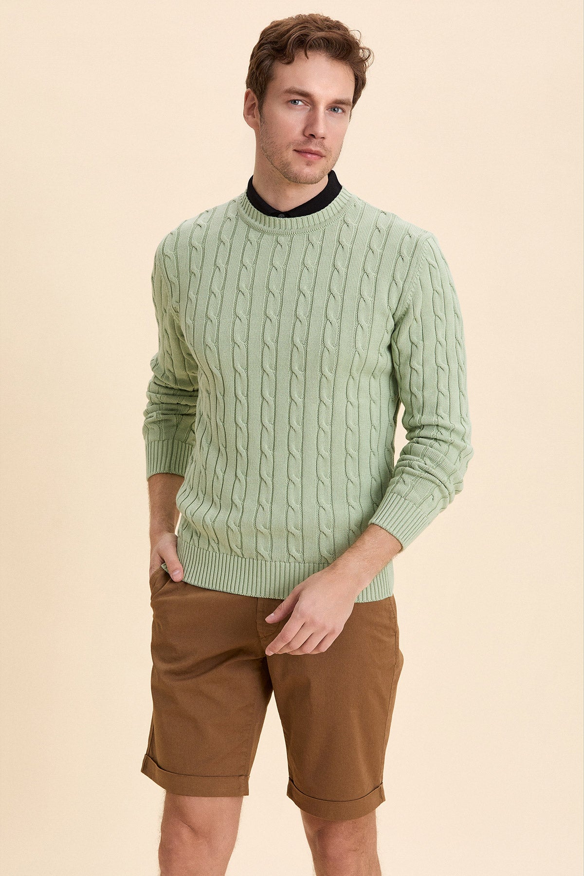 Light Green Hair Knitted Crew Neck Knitwear