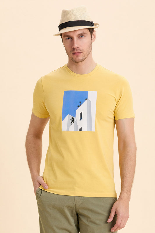 Yellow Crew Neck Printed T-Shirt