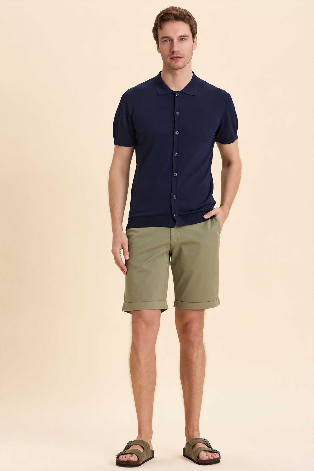 Navy Blue Polo Neck Knitwear Shirt