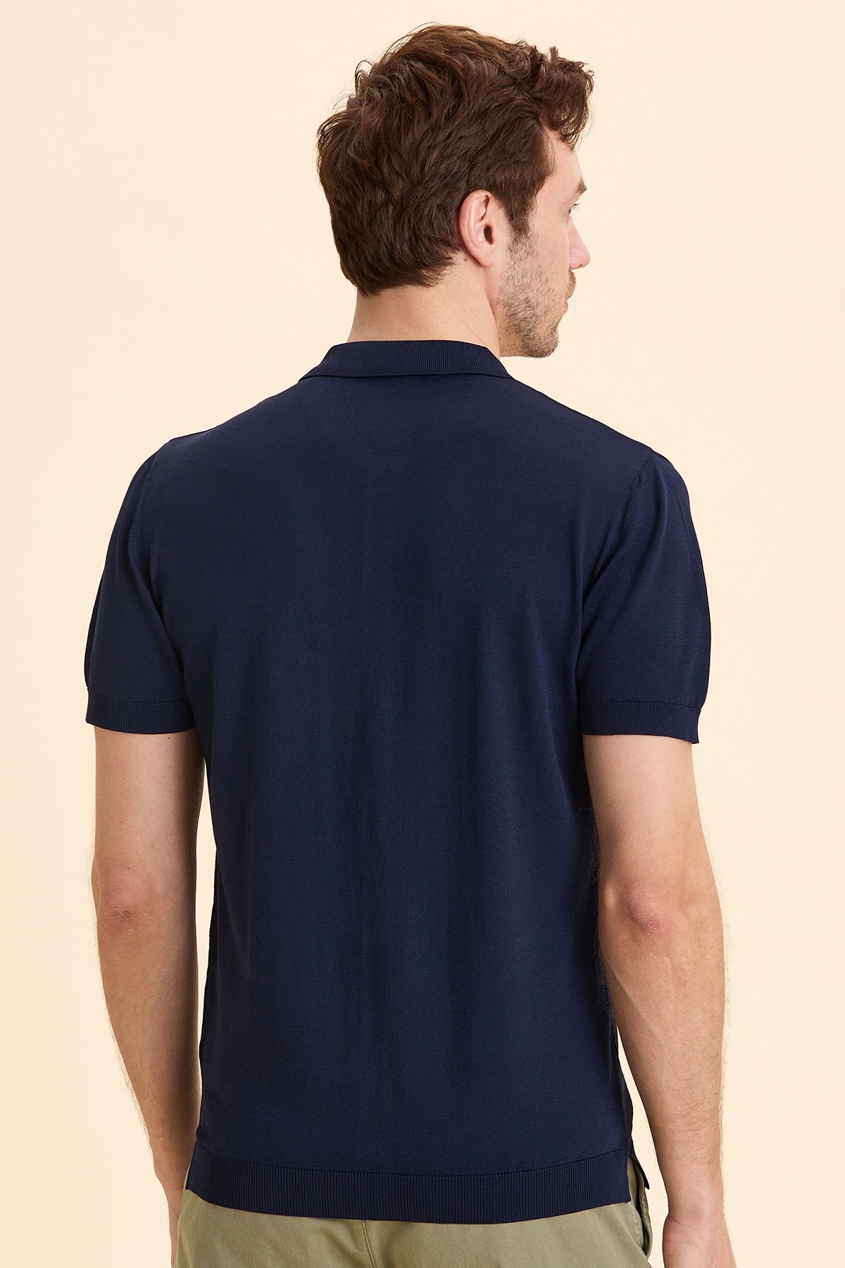 Navy Blue Polo Neck Knitwear Shirt
