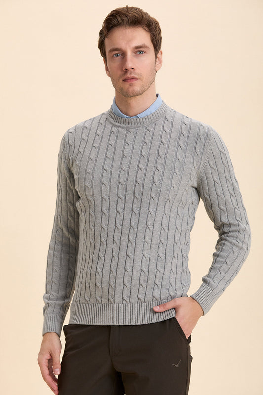 Gray Hair Knitted Crew Neck Knitwear