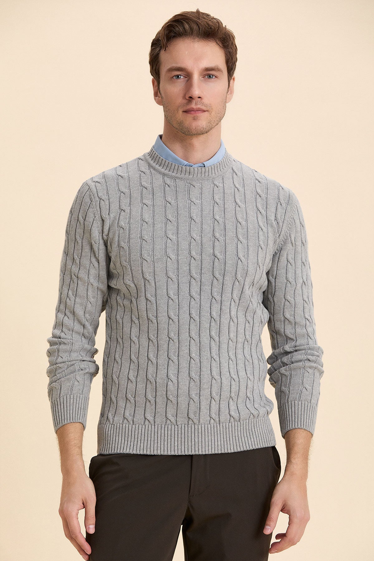 Gray Hair Knitted Crew Neck Knitwear