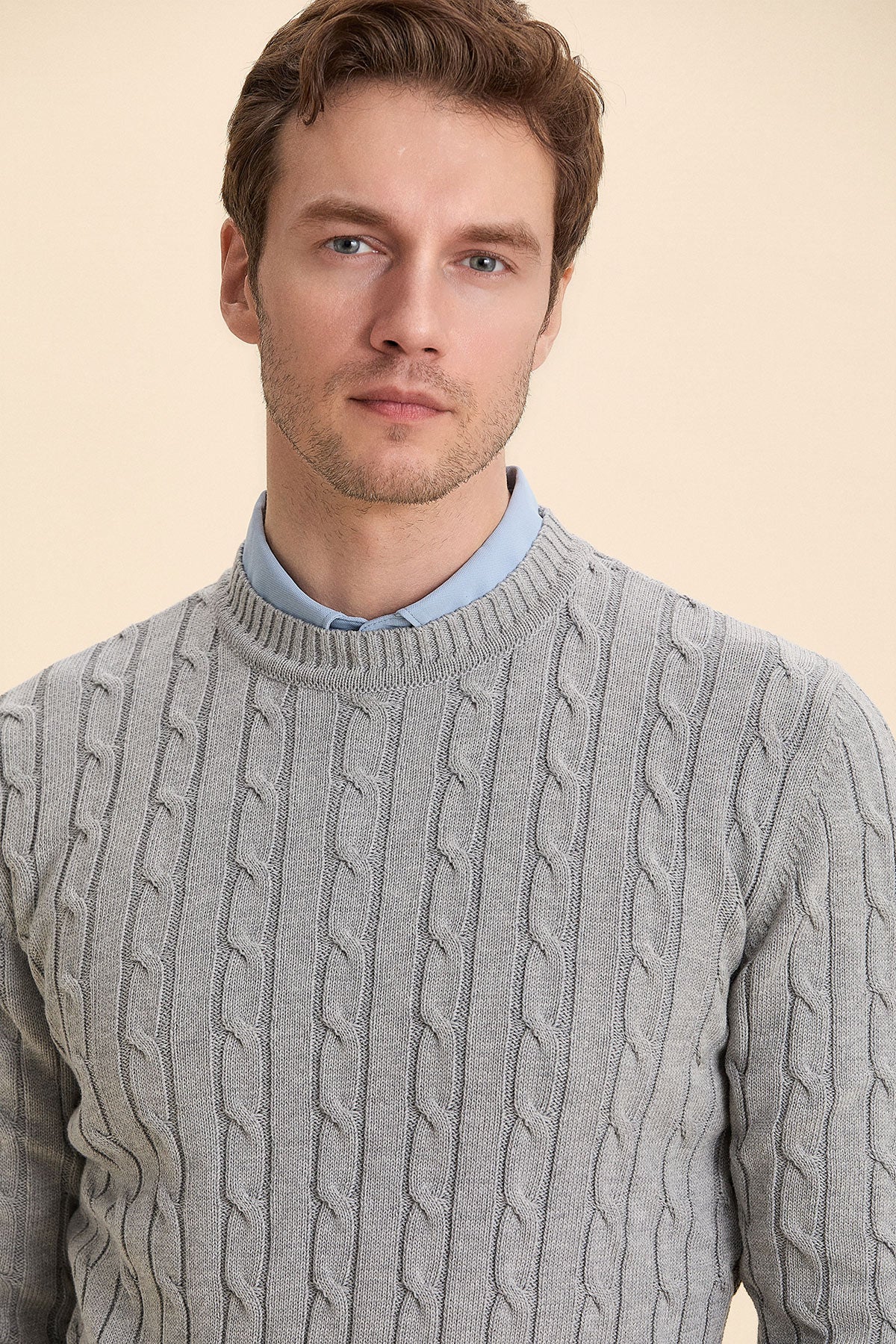 Gray Hair Knitted Crew Neck Knitwear