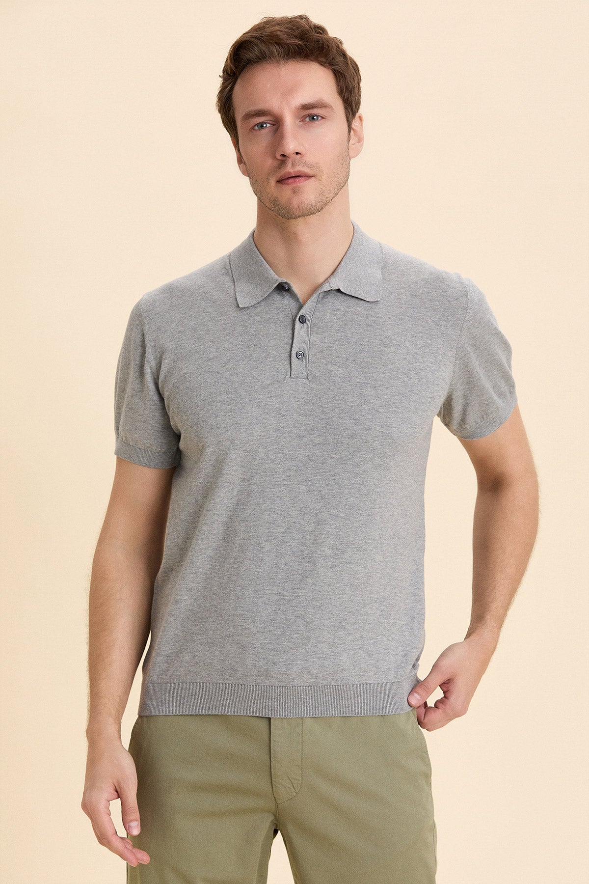 Gray Melange Polo Knitwear