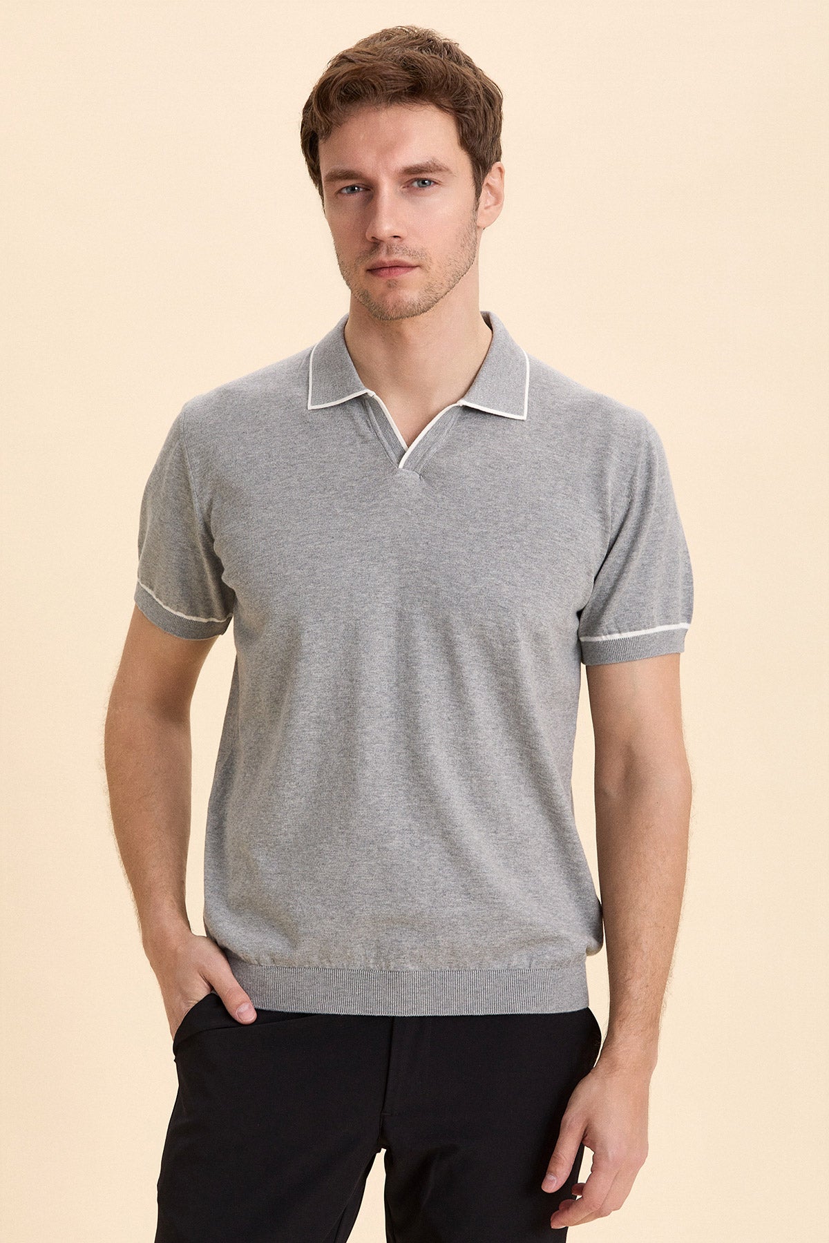 Gray Melange Polo Knitwear