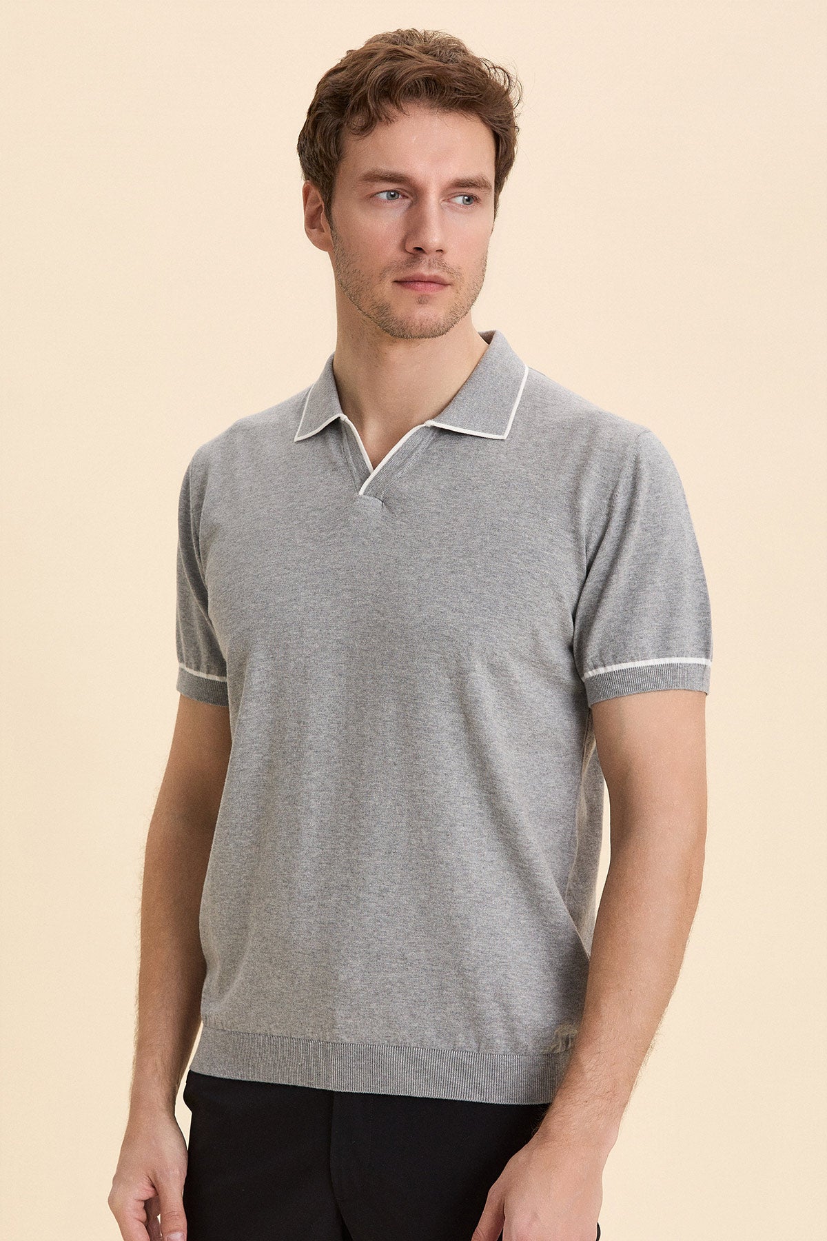 Gray Melange Polo Knitwear