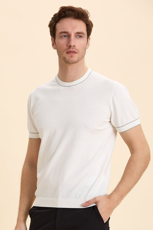 Off White Crew Neck Short Sleeve Knitwear