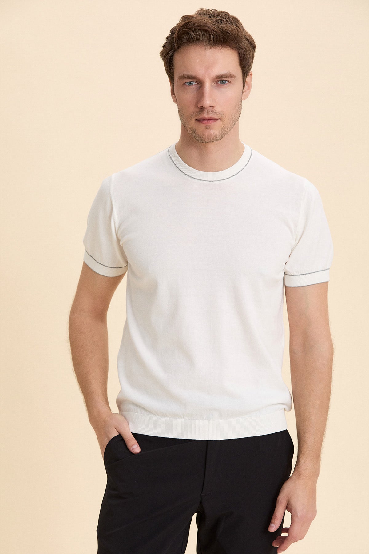 Gray Melange Crew Neck Short Sleeve Knitwear
