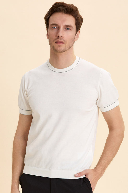 Gray Melange Crew Neck Short Sleeve Knitwear