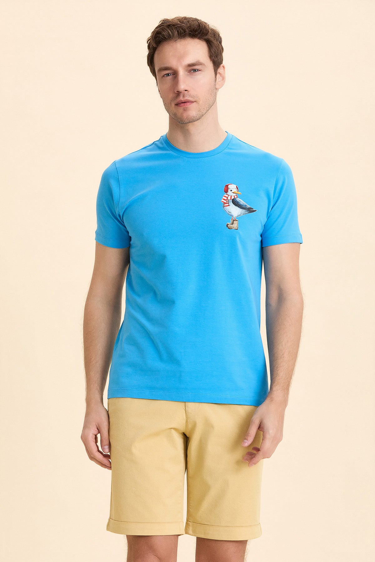 Turquoise Printed and Cotton T-Shirt