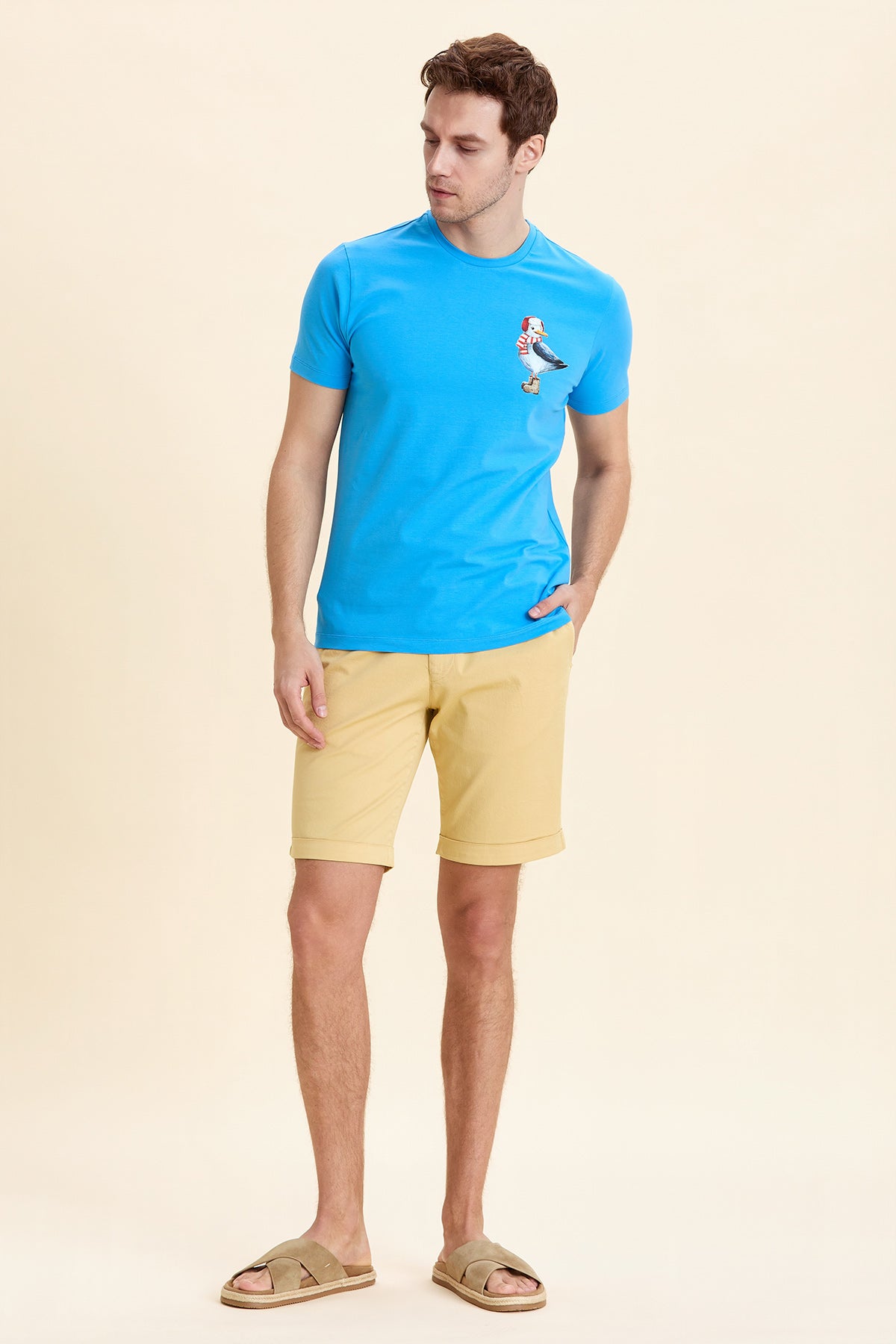Turquoise Printed and Cotton T-Shirt