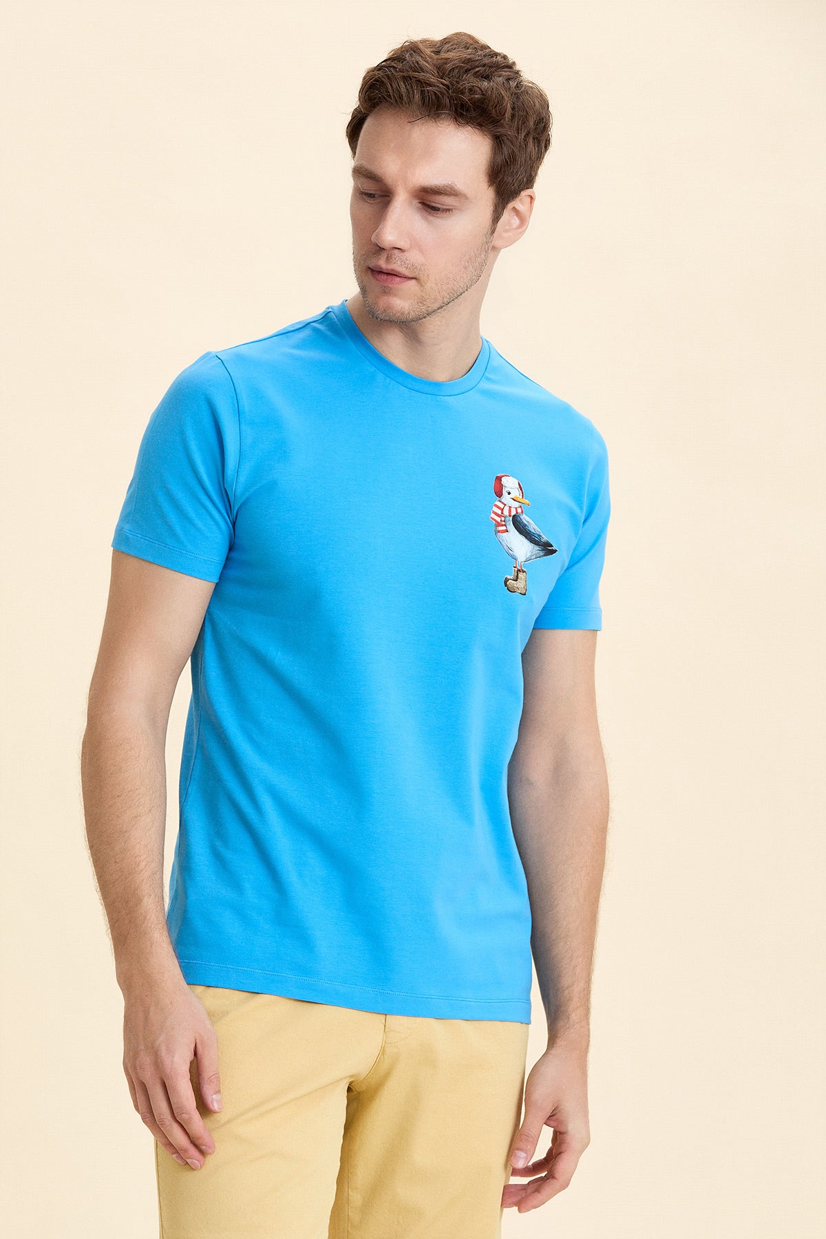 Turquoise Printed and Cotton T-Shirt