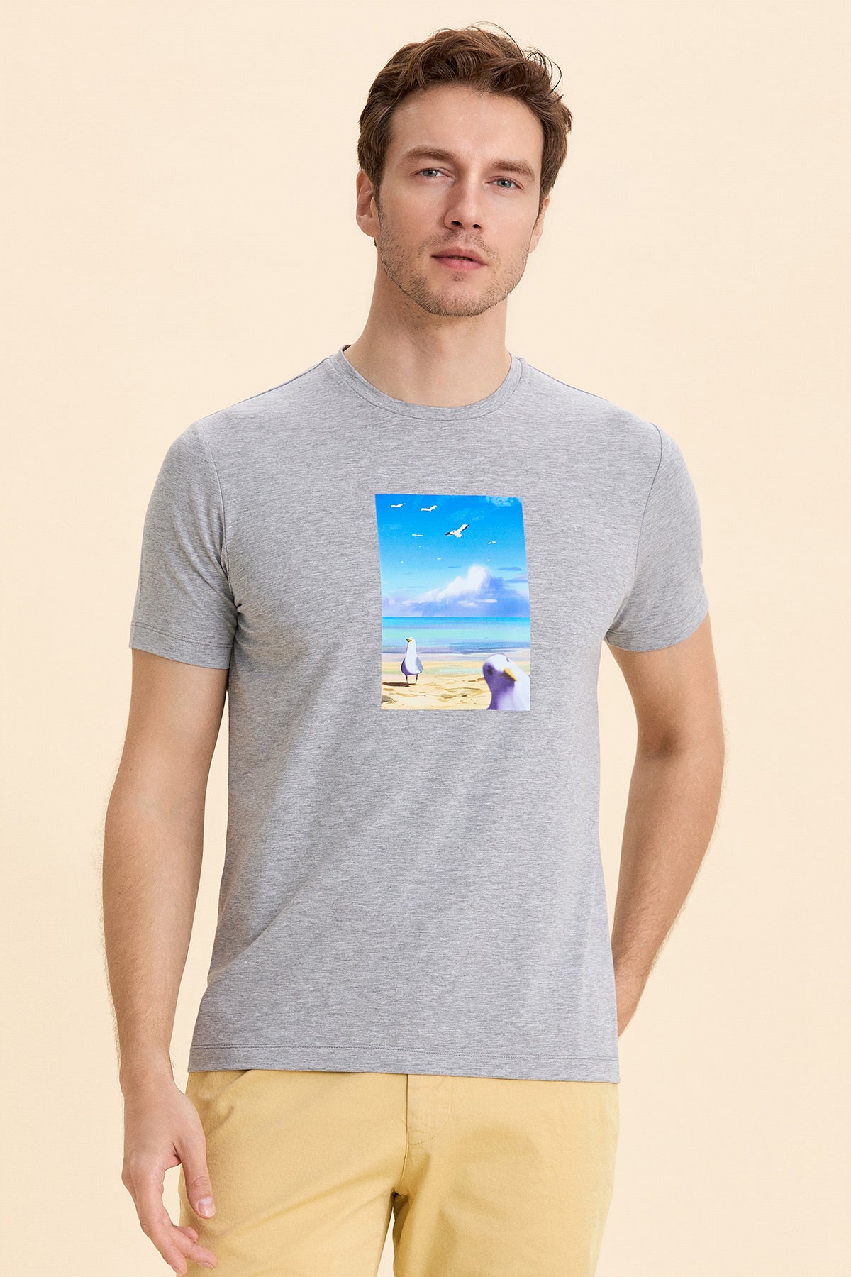 Gray Melange Printed T-Shirt