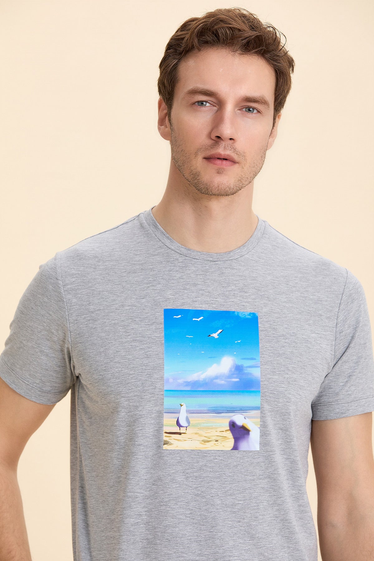 Gray Melange Printed T-Shirt