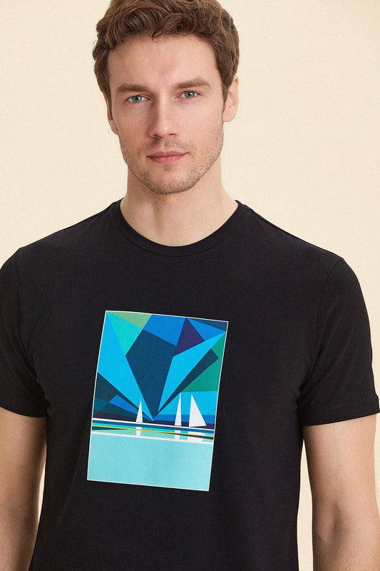 Black Marine Printed T-Shirt