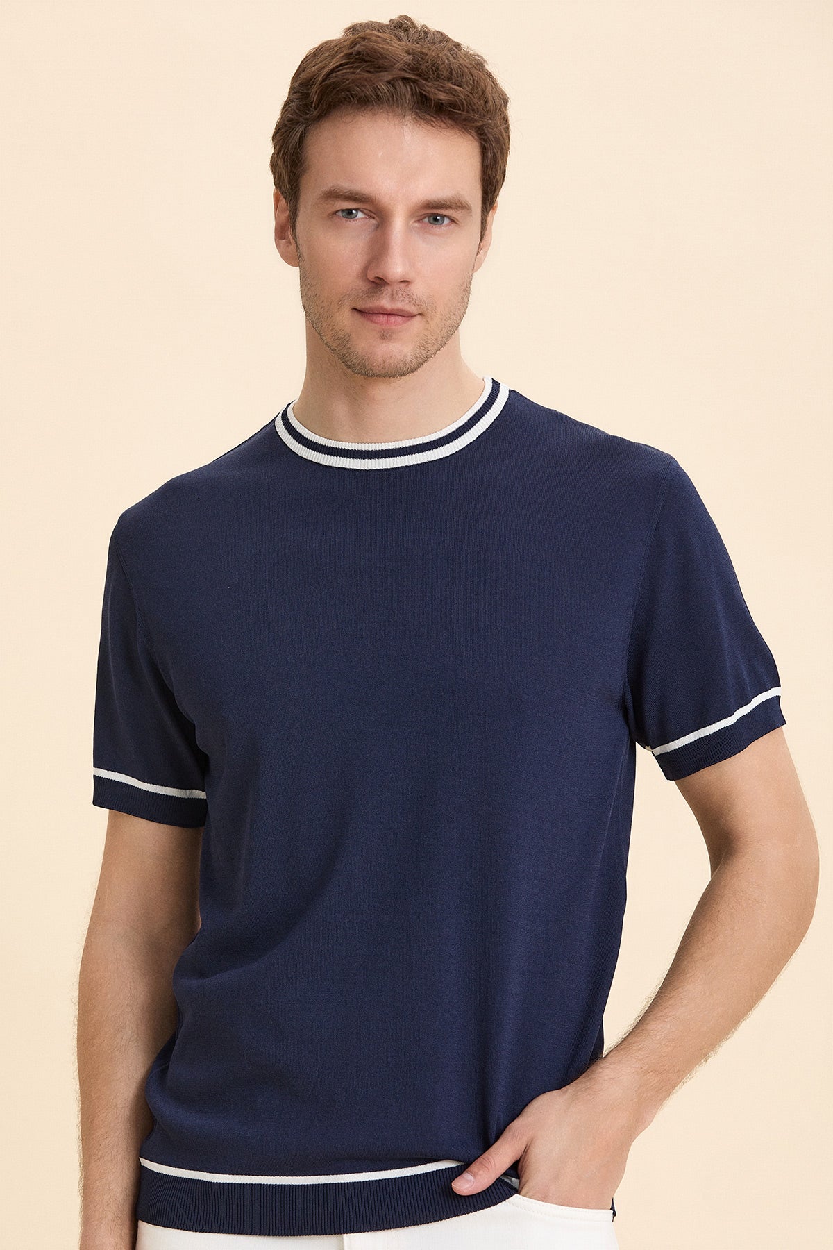 Navy Blue Crew Neck Knitwear