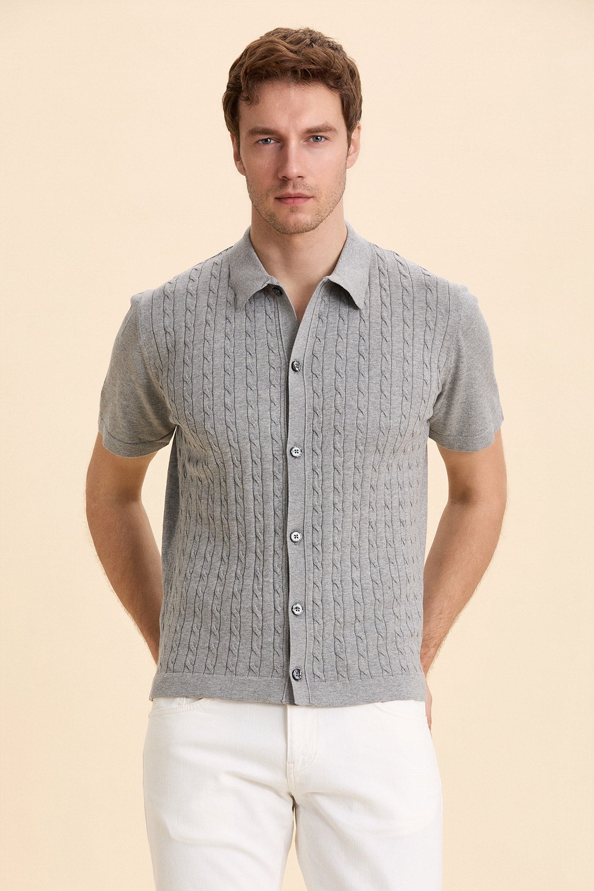 Gray Melange Polo Knitwear