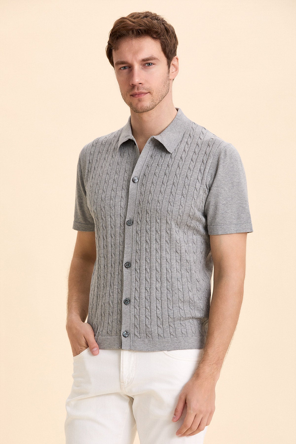 Gray Melange Polo Knitwear