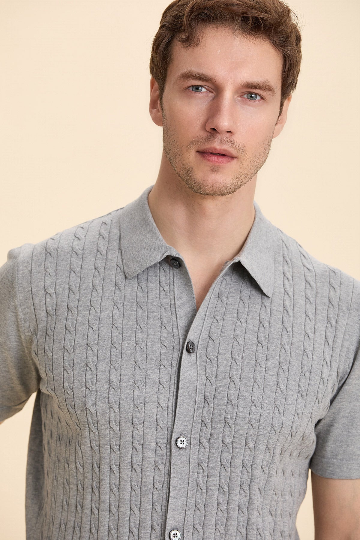 Gray Melange Polo Knitwear