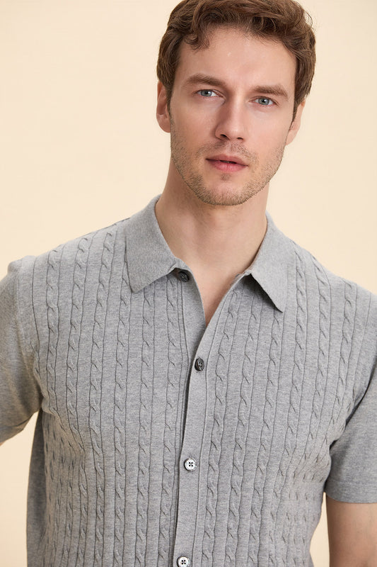 Gray Melange Polo Knitwear
