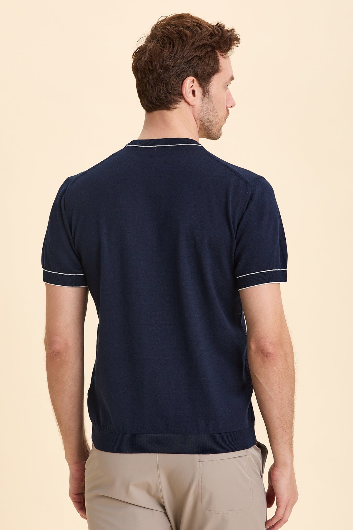 Navy Blue Crew Neck Short Sleeve Knitwear