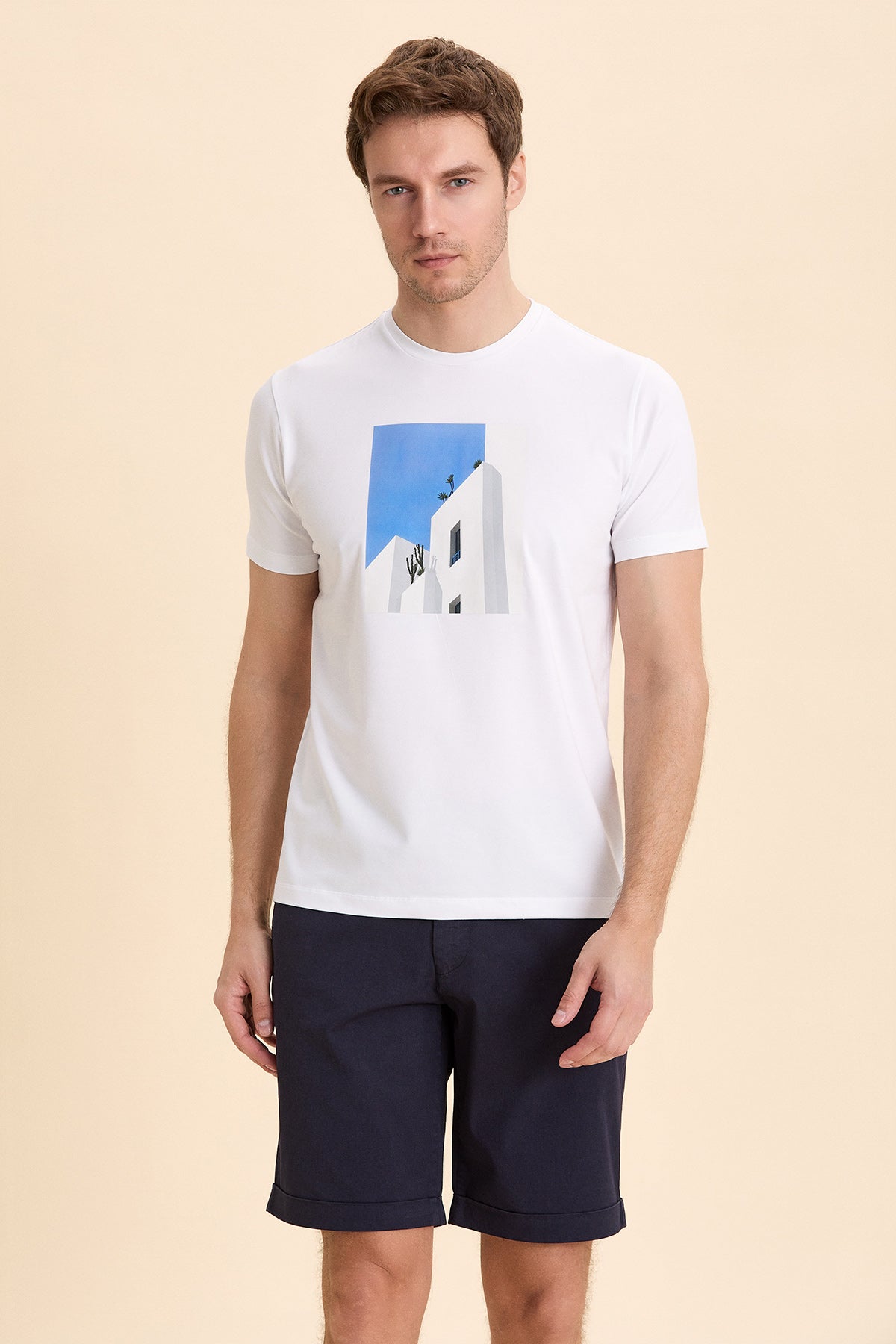 White Crew Neck Printed T-Shirt