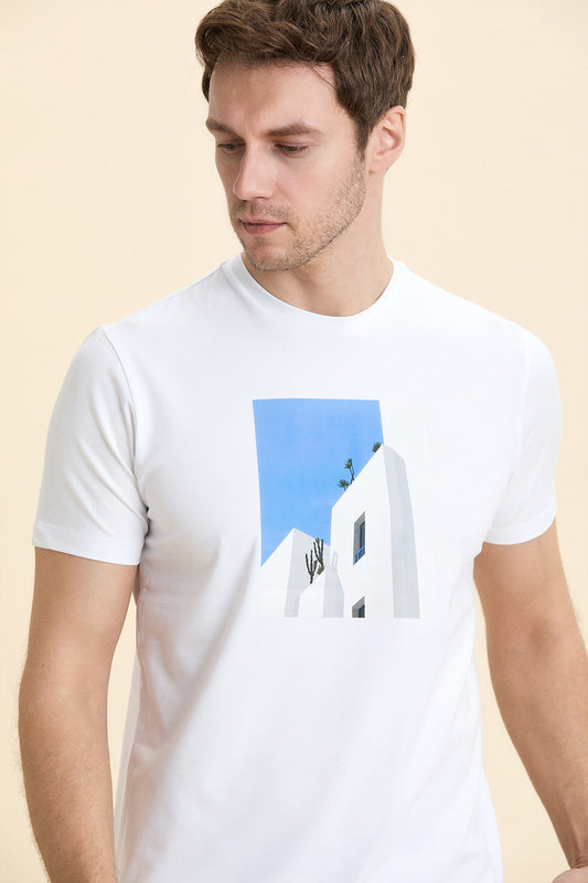White Crew Neck Printed T-Shirt