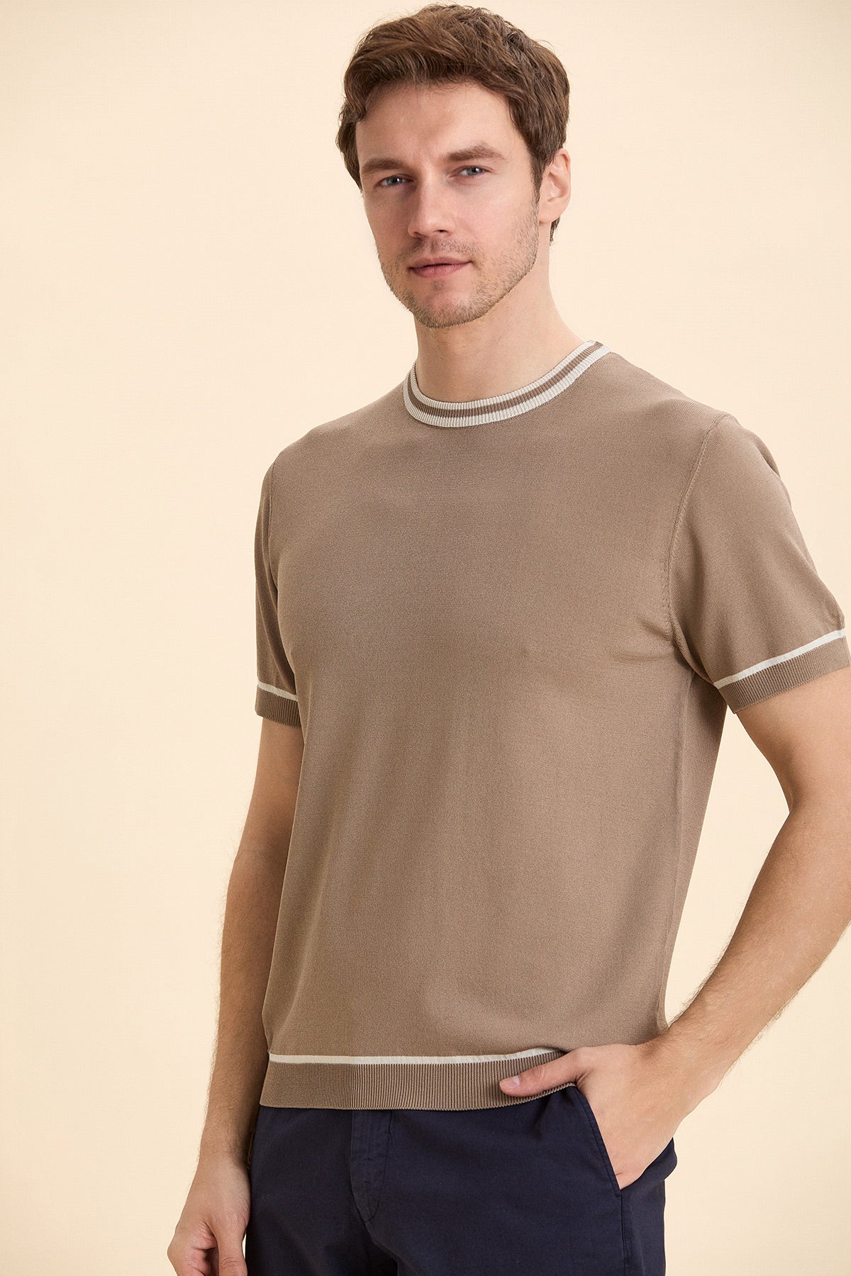 Beige Crew Neck Knitwear
