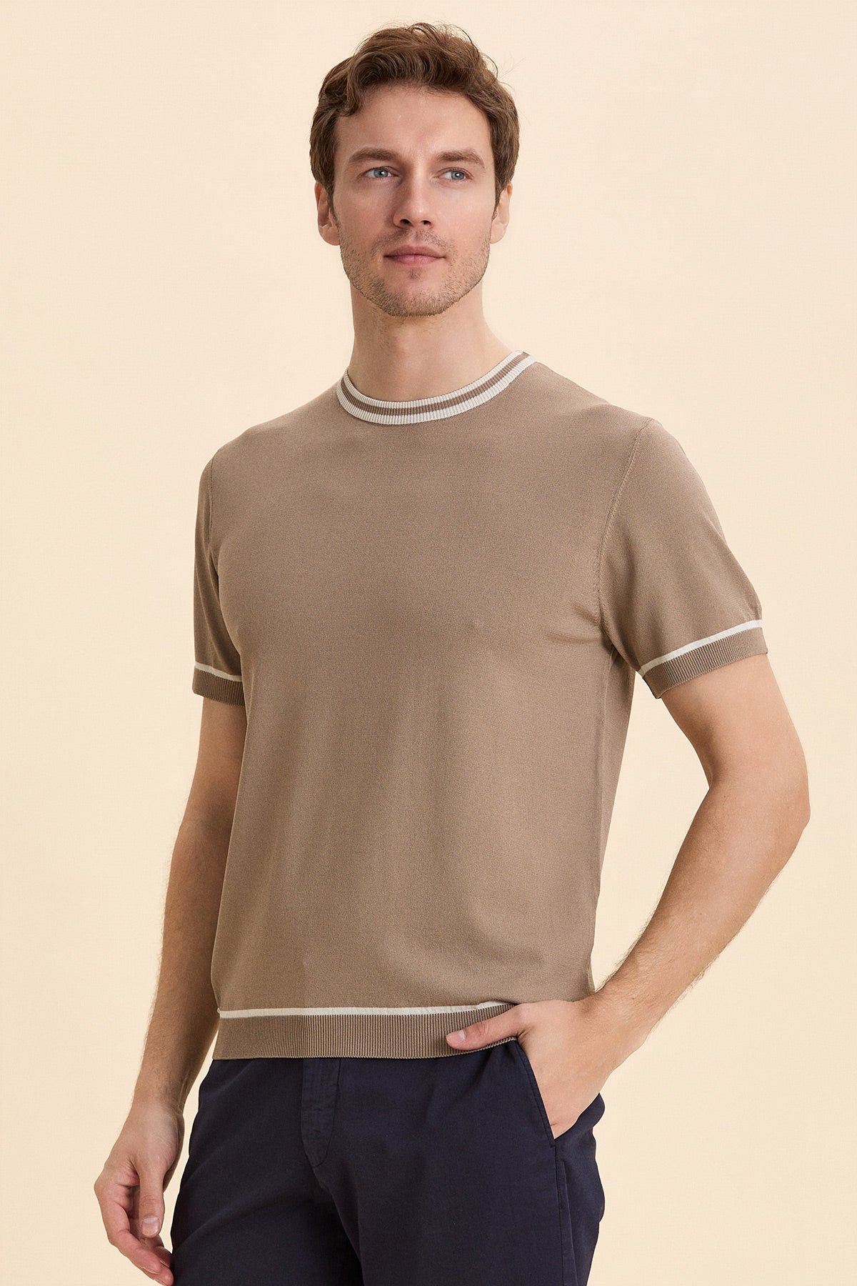 Beige Crew Neck Knitwear