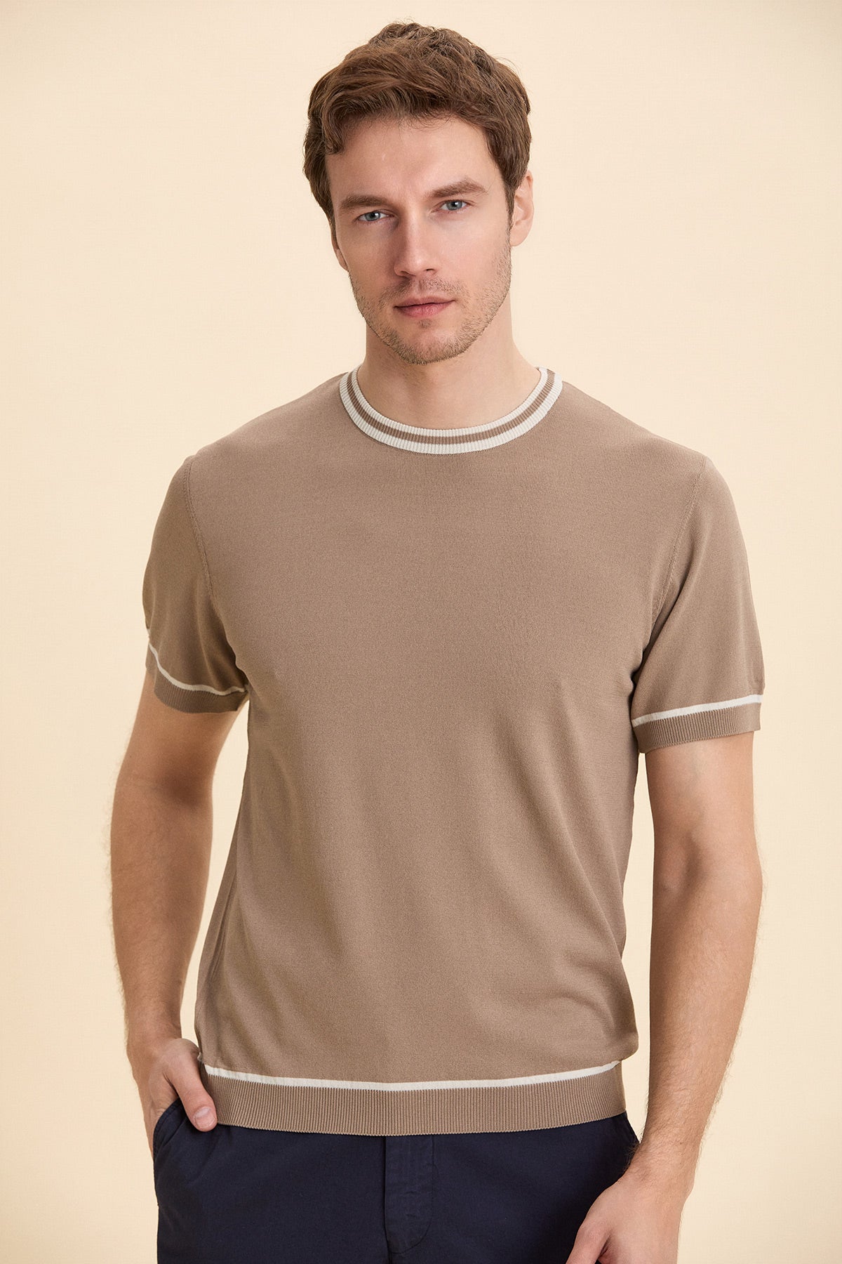 Beige Crew Neck Knitwear