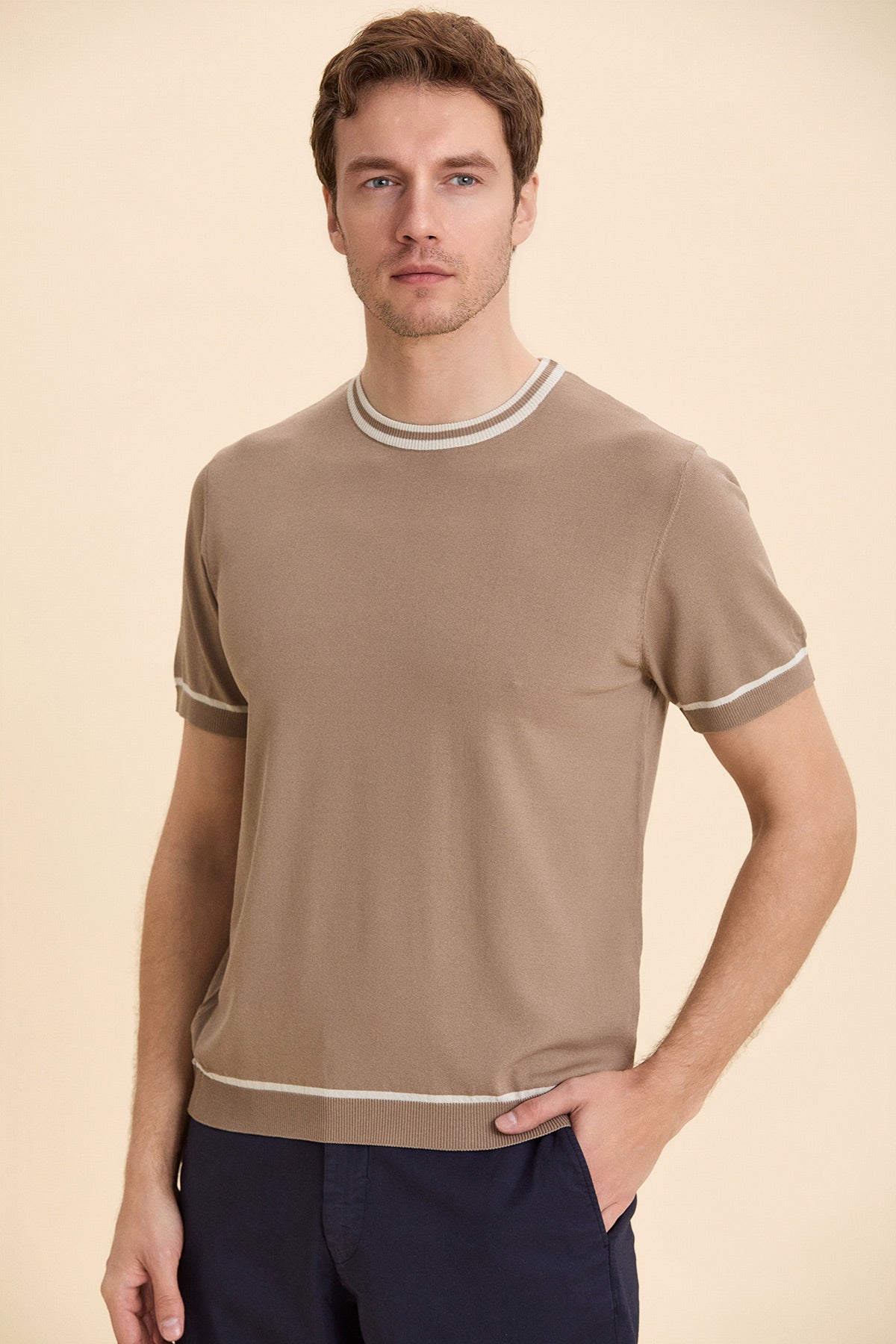 Beige Crew Neck Knitwear