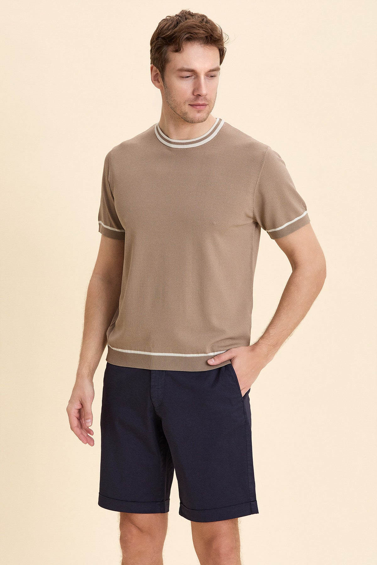 Beige Crew Neck Knitwear
