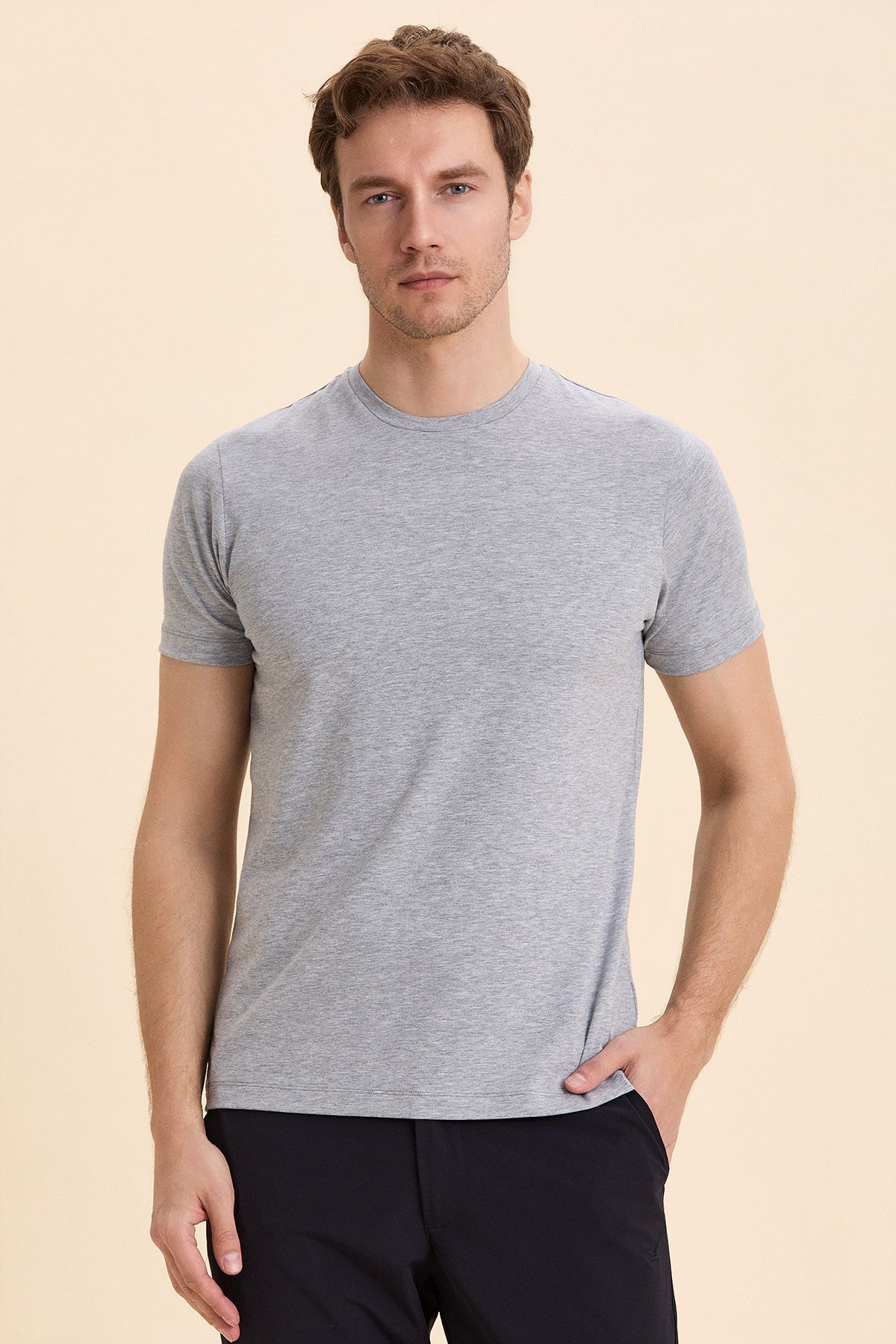 Gray Melange Basic T-Shirt